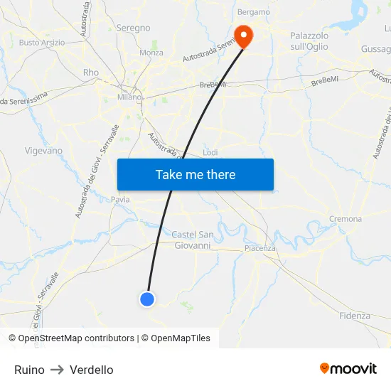 Ruino to Verdello map