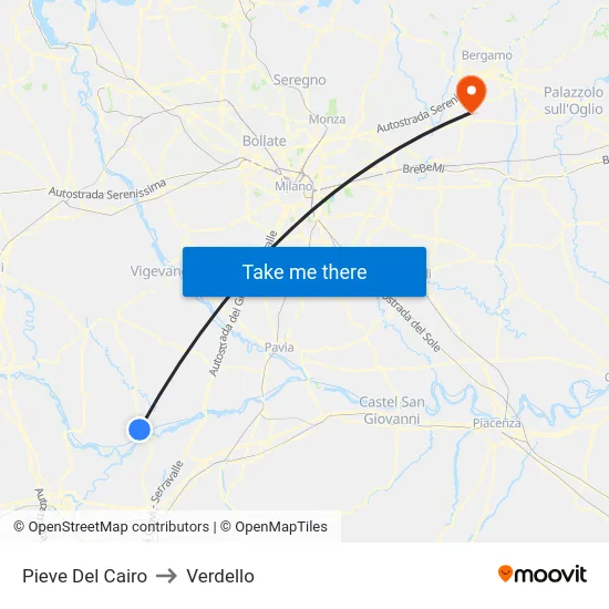 Pieve Del Cairo to Verdello map