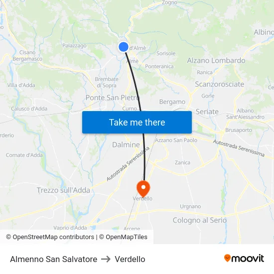 Almenno San Salvatore to Verdello map
