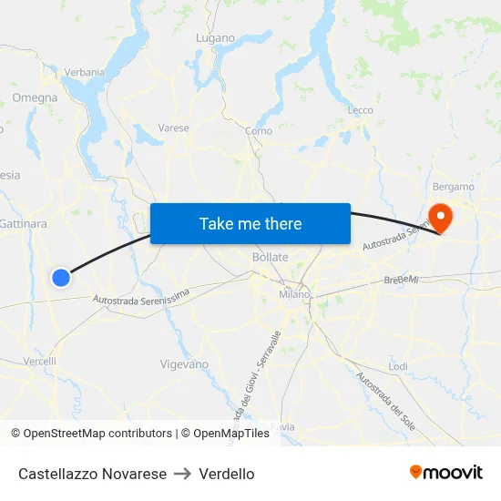 Castellazzo Novarese to Verdello map