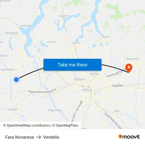 Fara Novarese to Verdello map