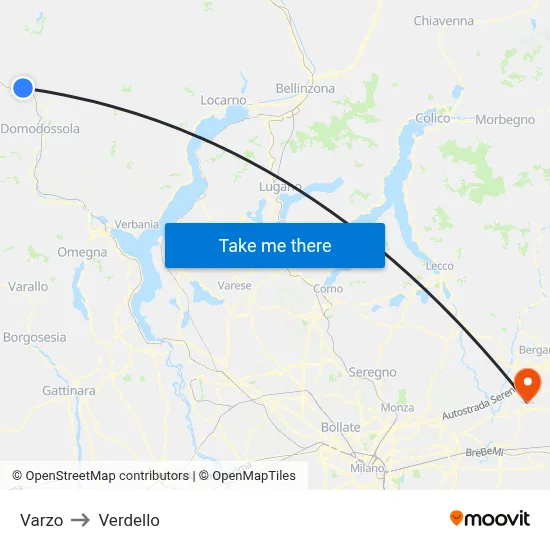 Varzo to Verdello map