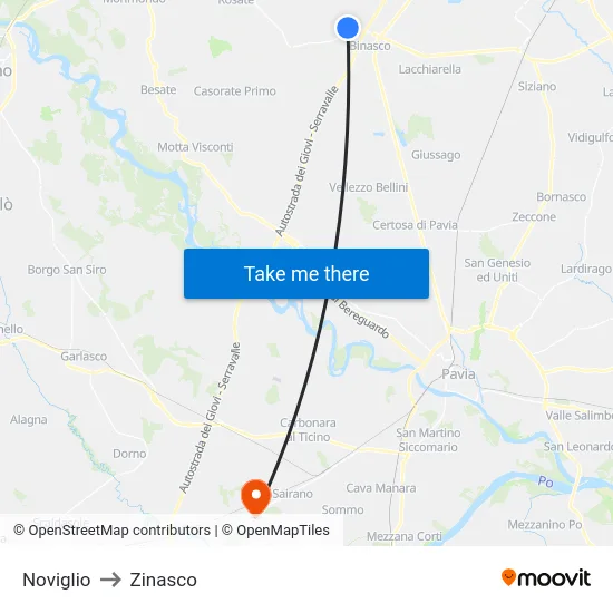 Noviglio to Zinasco map