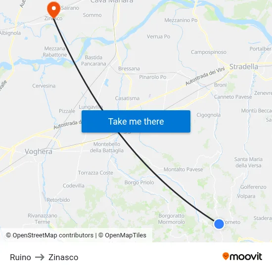 Ruino to Zinasco map
