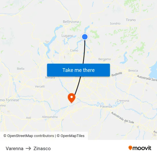 Varenna to Zinasco map