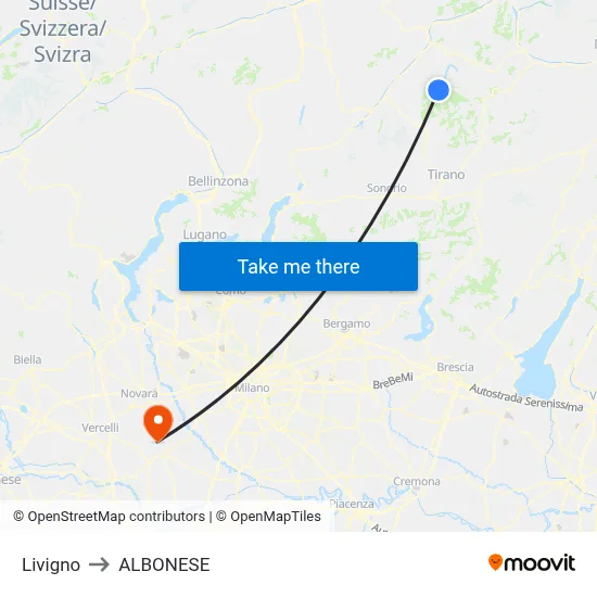 Livigno to ALBONESE map