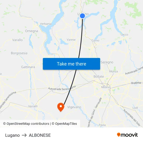 Lugano to ALBONESE map