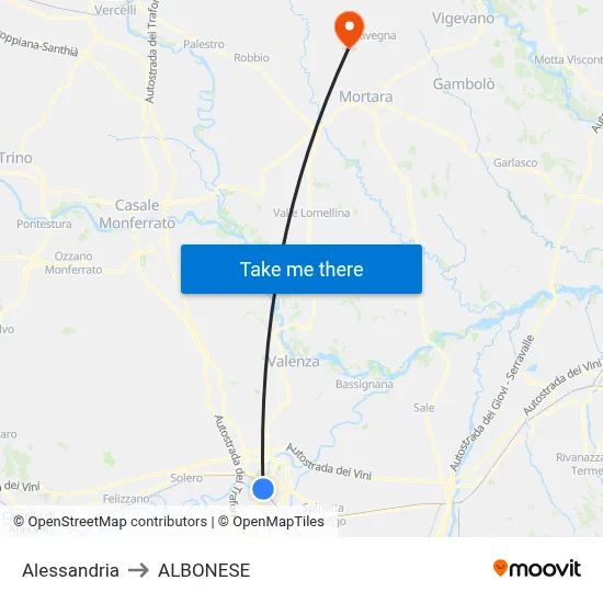 Alessandria to Albonese map