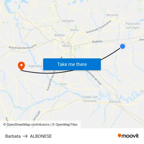 Barbata to Albonese map