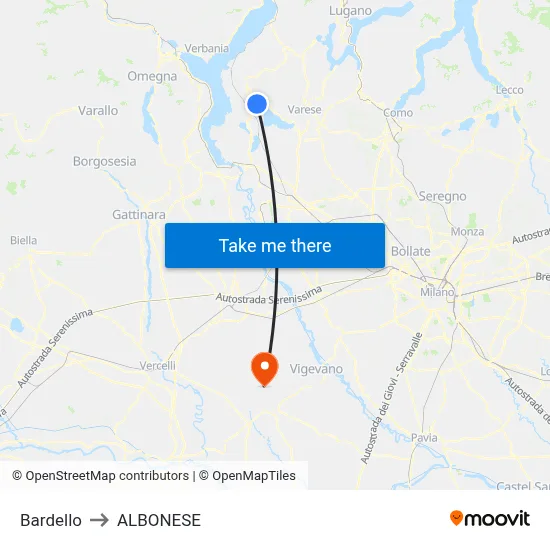 Bardello to Albonese map