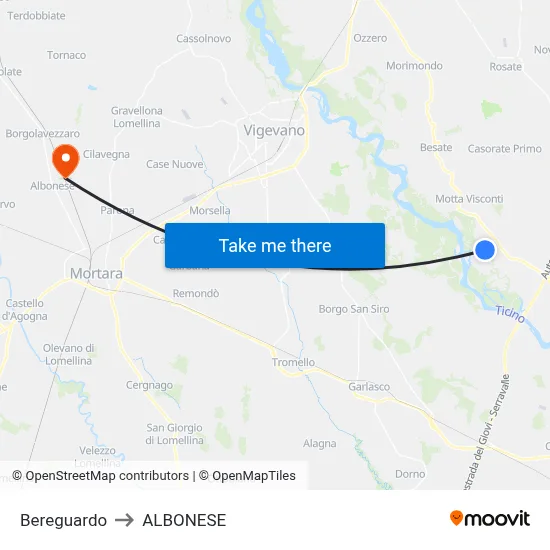 Bereguardo to ALBONESE map