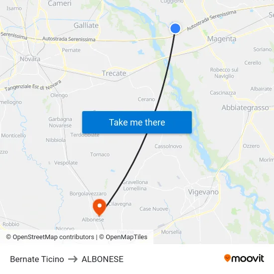 Bernate Ticino to Albonese map
