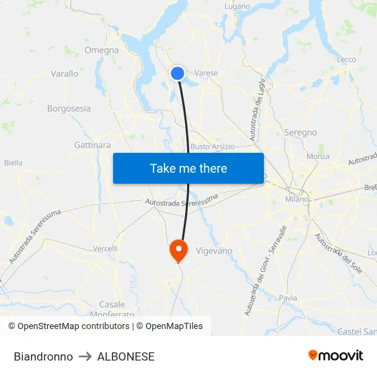 Biandronno to Albonese map