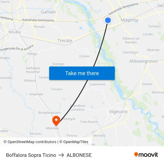 Boffalora Sopra Ticino to Albonese map