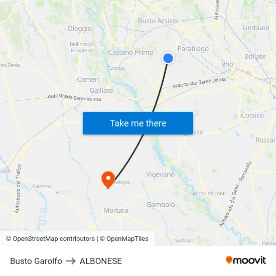 Busto Garolfo to ALBONESE map
