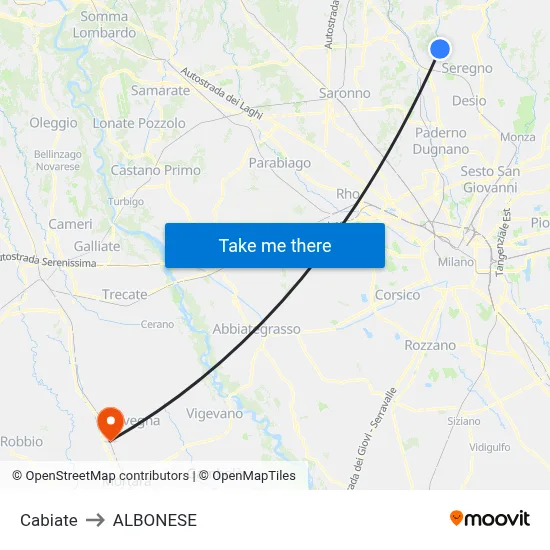 Cabiate to Albonese map