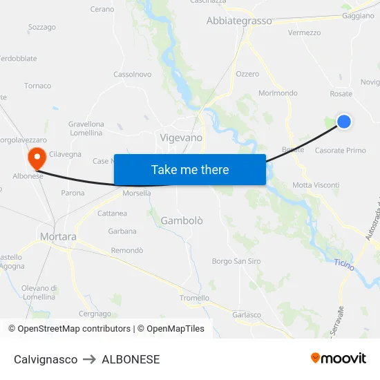 Calvignasco to ALBONESE map