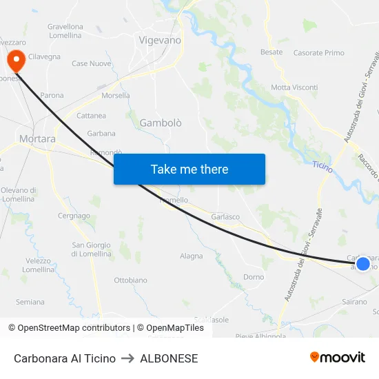 Carbonara Al Ticino to ALBONESE map