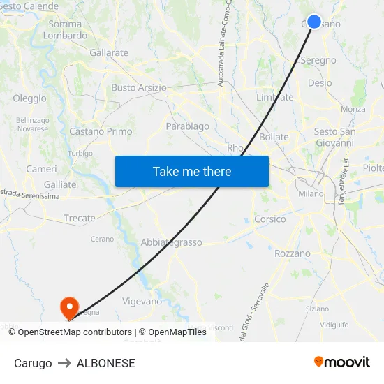 Carugo to ALBONESE map