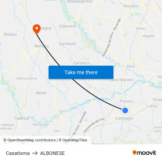 Casatisma to Albonese map