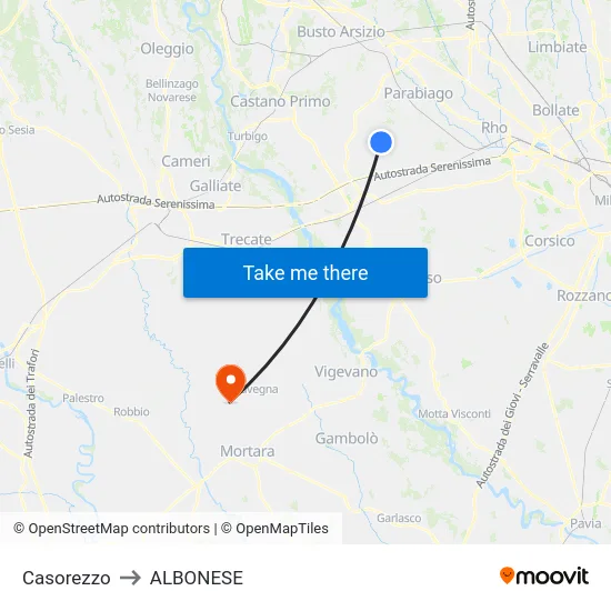 Casorezzo to ALBONESE map