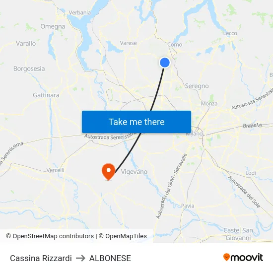 Cassina Rizzardi to Albonese map