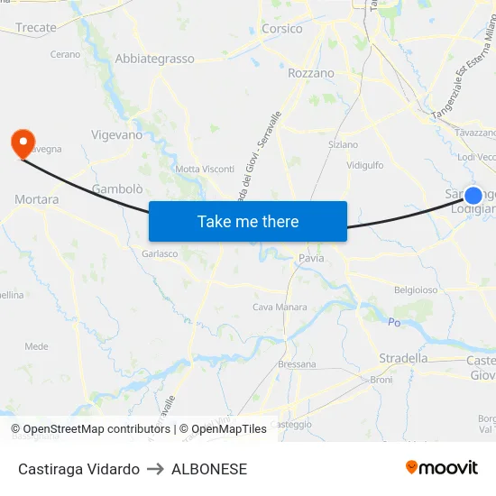 Castiraga Vidardo to ALBONESE map