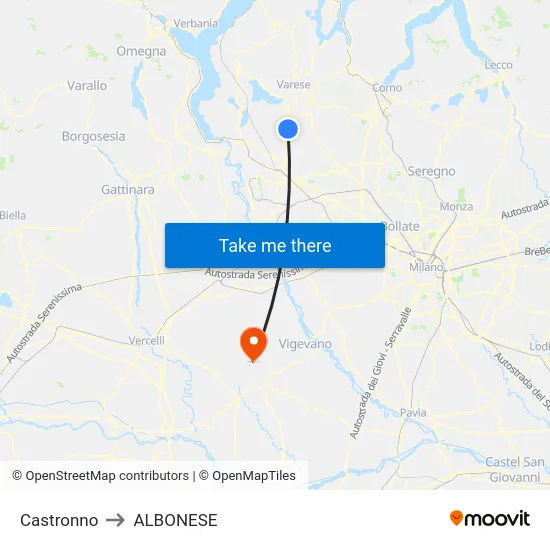 Castronno to ALBONESE map