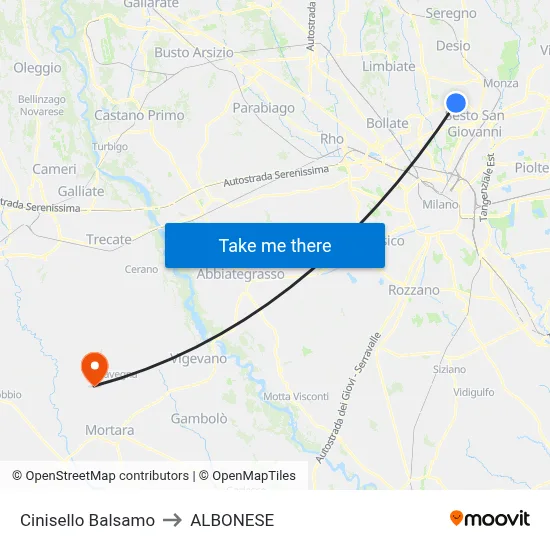 Cinisello Balsamo to ALBONESE map