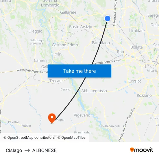 Cislago to ALBONESE map
