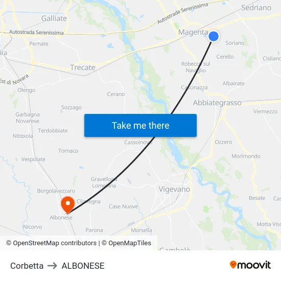 Corbetta to Albonese map