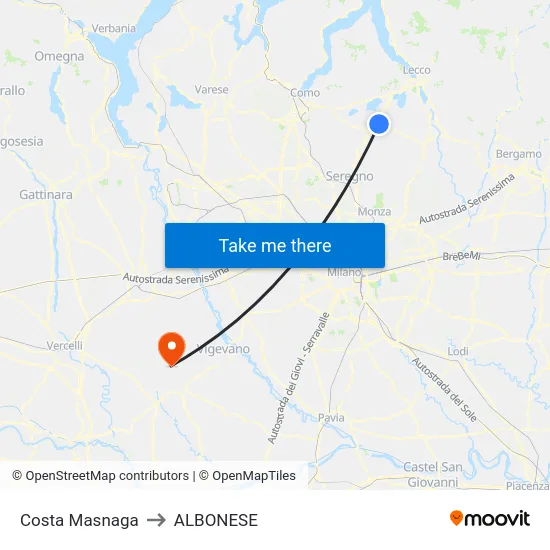 Costa Masnaga to Albonese map