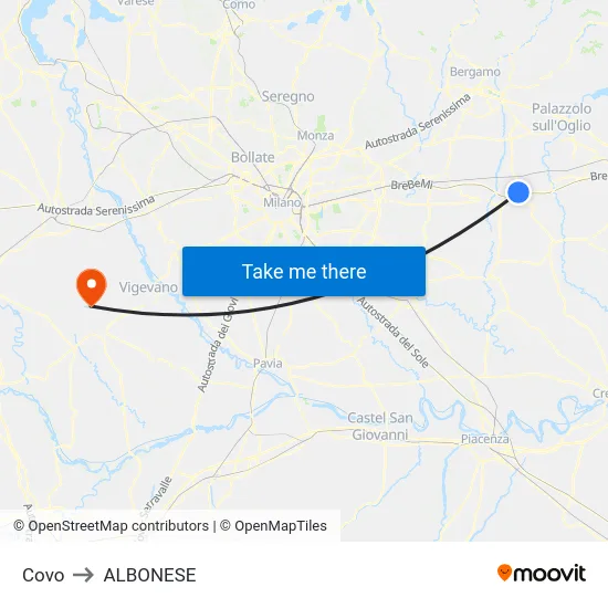 Covo to Albonese map