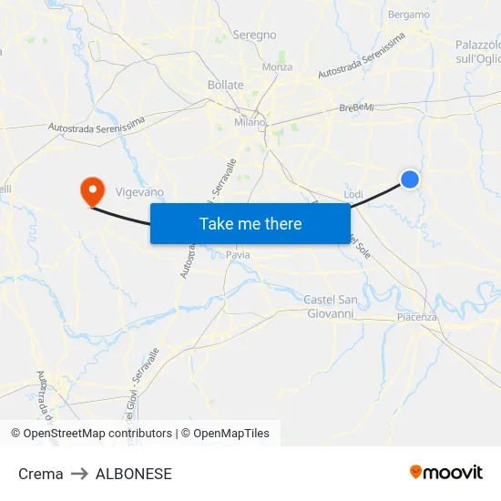 Crema to Albonese map