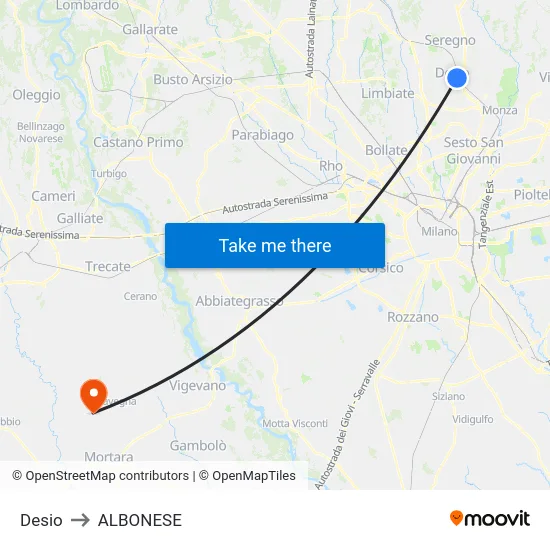 Desio to Albonese map