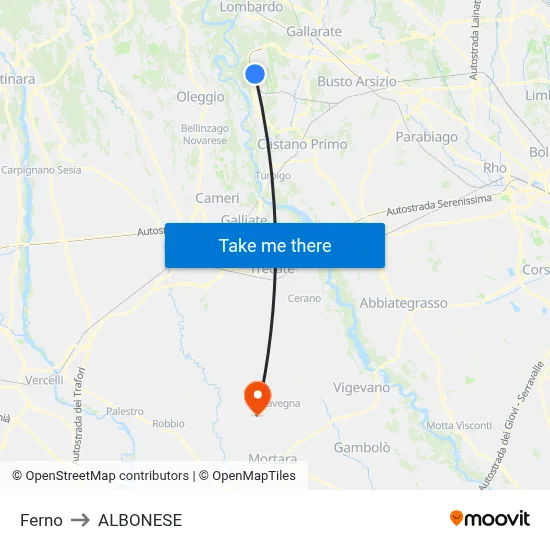 Ferno to Albonese map