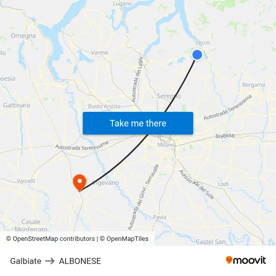 Galbiate to Albonese map