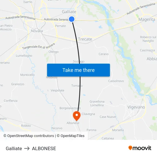 Galliate to Albonese map