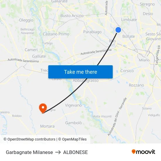 Garbagnate Milanese to Albonese map