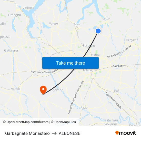 Garbagnate Monastero to Albonese map