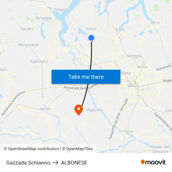 Gazzada Schianno to Albonese map