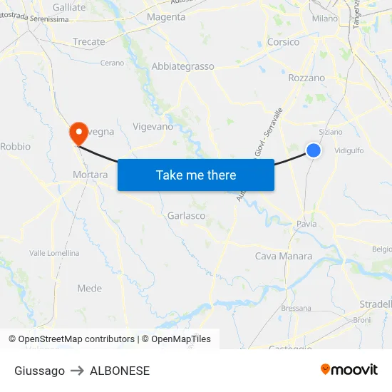 Giussago to Albonese map
