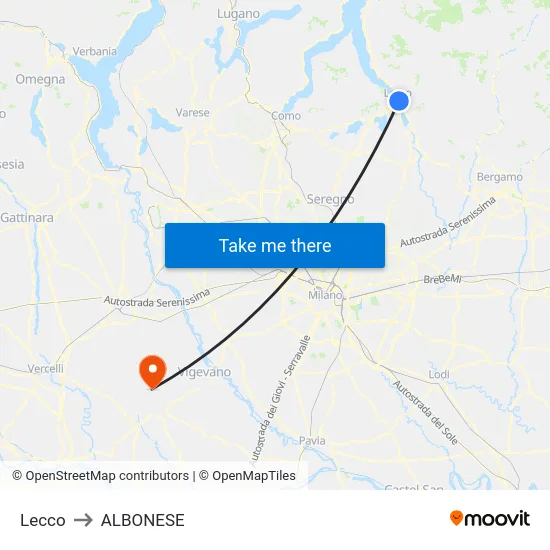 Lecco to Albonese map