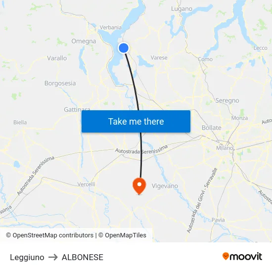 Leggiuno to Albonese map