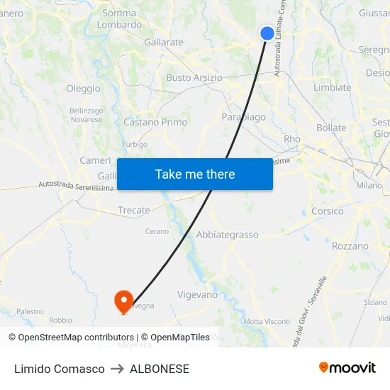 Limido Comasco to Albonese map