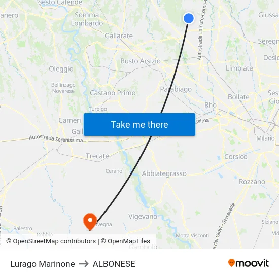 Lurago Marinone to Albonese map