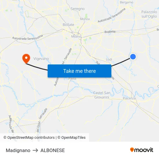 Madignano to Albonese map