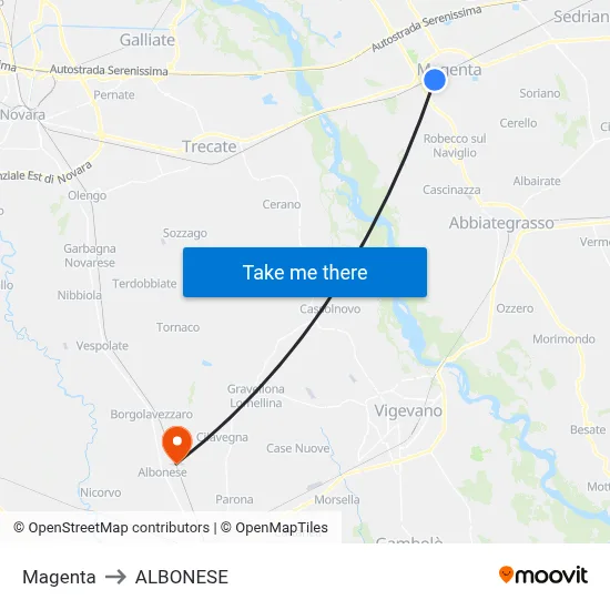 Magenta to Albonese map