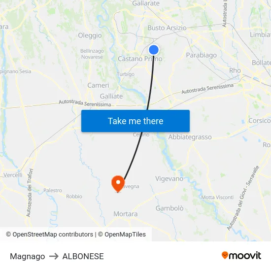 Magnago to Albonese map