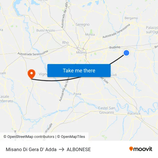 Misano di Gera d'Adda to Albonese map